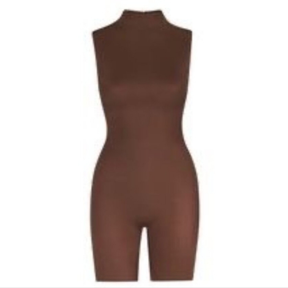 SKIMS All-In-One Shine Mock Neck Mid Thigh Onesie Cocoa 3X NWT